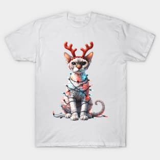 Christmas Red Nose Devon Rex Cat T-Shirt